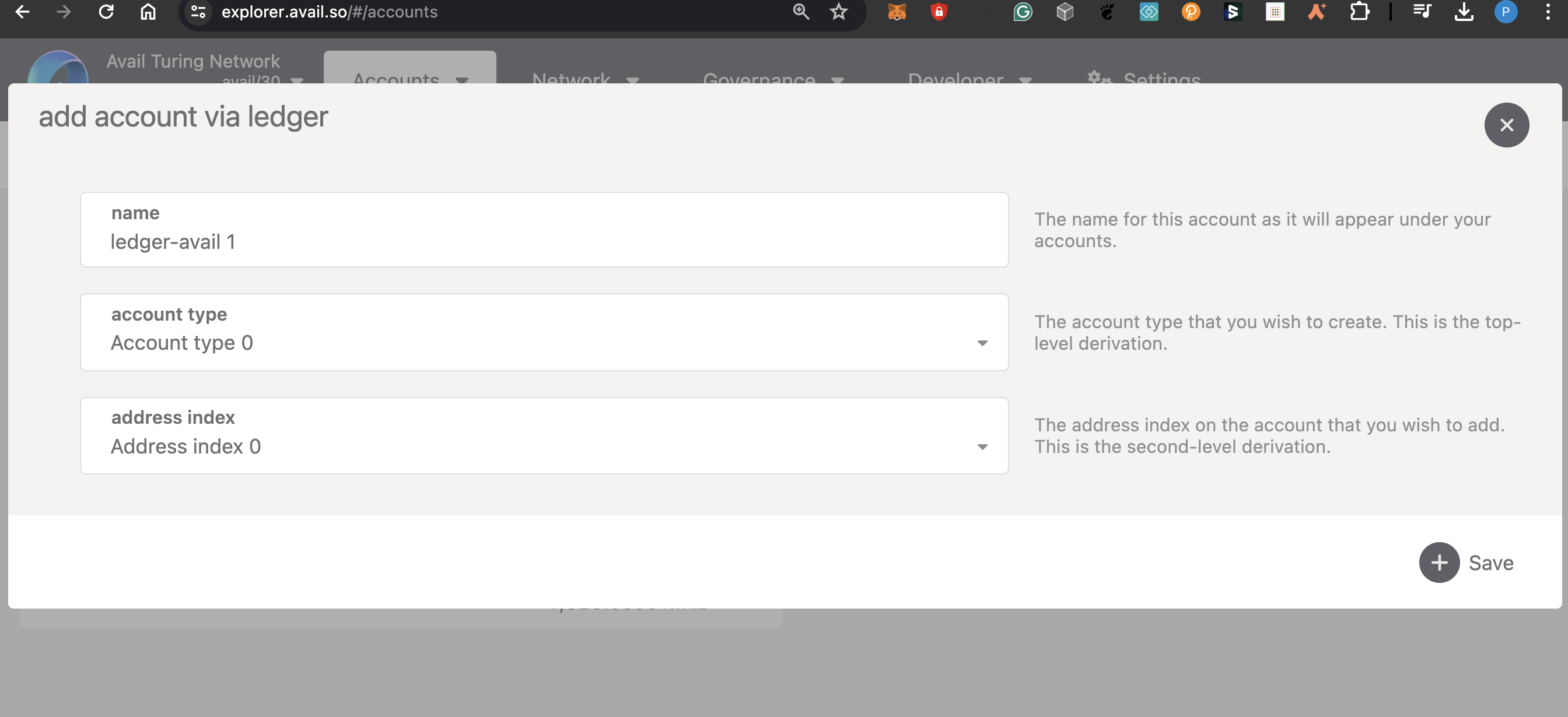 Avail explorer ledger derivation form